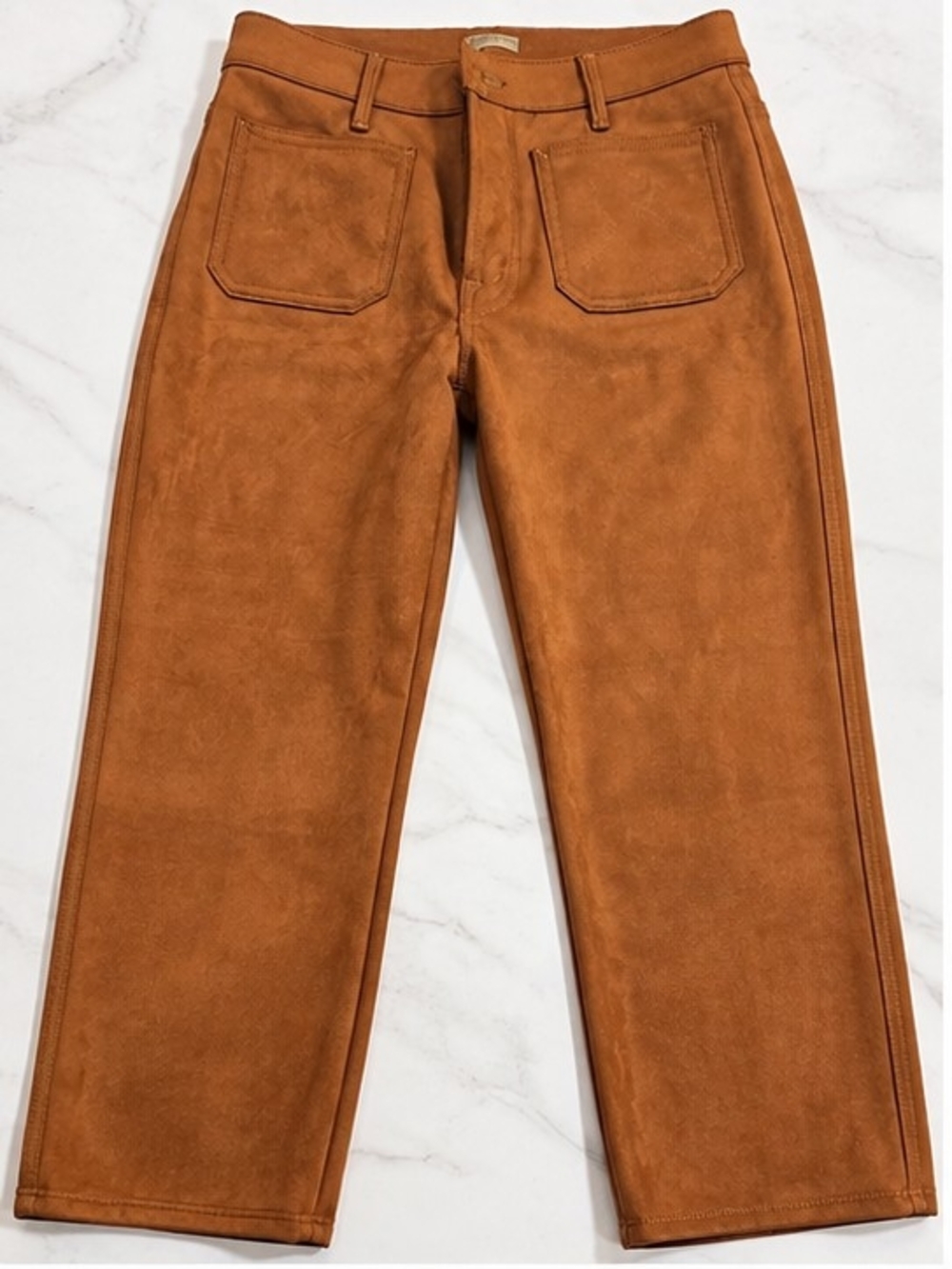 MOTHER Faux Suede Wide-Leg Pants — Warm Tan